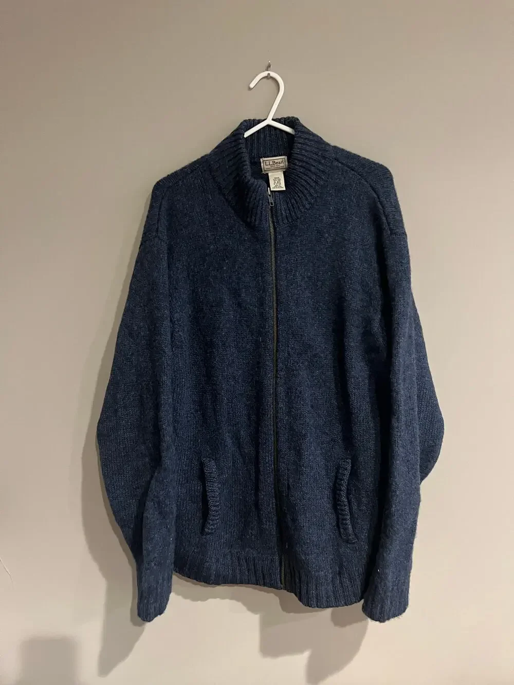 Vintage LL Bean Full Zip Sweater Made in Hong Kong 100% Shetland Wool Men's XL